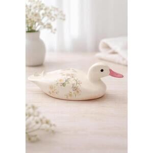 Vintage Ceramic Floral Duck Figurine